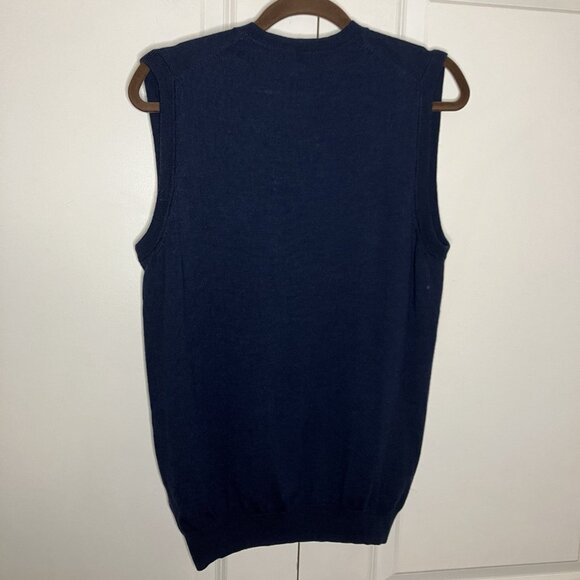 Mens Sweater Vest Navy Blue Extra Fine Merino Wool Knit V-neck Academia - Picture 2 of 6